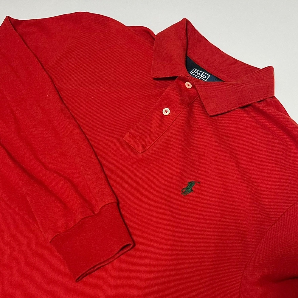 Vintage Polo Ralph Lauren Red Plaid LARGELong Sleeve Pique Polo Shirt Men's Size